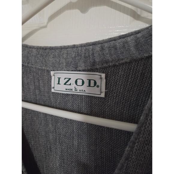 Vtg Izod Large Cardigan Sweater Gray Tennis Varsity Preppy Embroidered Shield - Picture 6 of 6